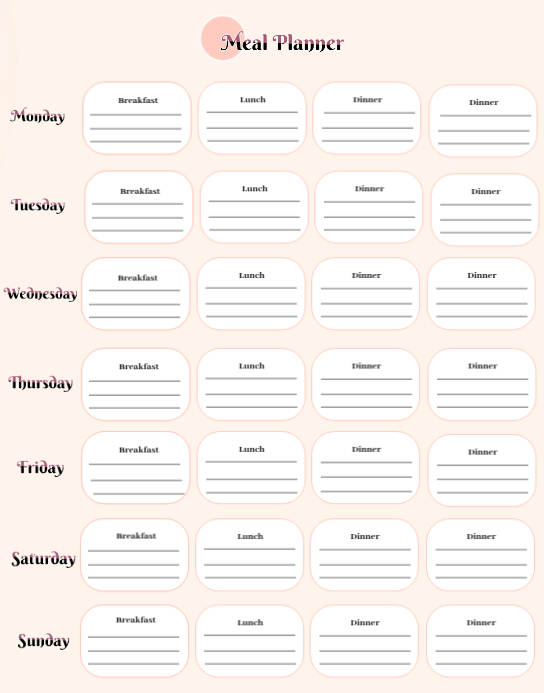 Simple and Minimal Printable Weekly Meal Planner Template | PosterMyWall