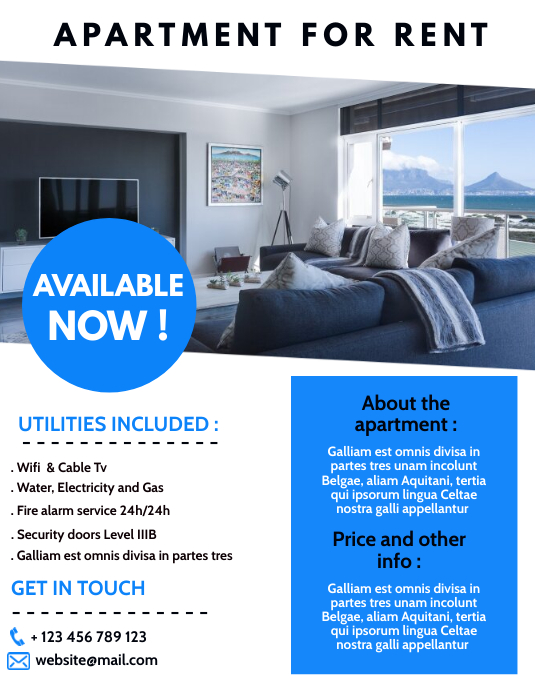 simple apartment for rent flyer template desi Ulotka (US Letter)