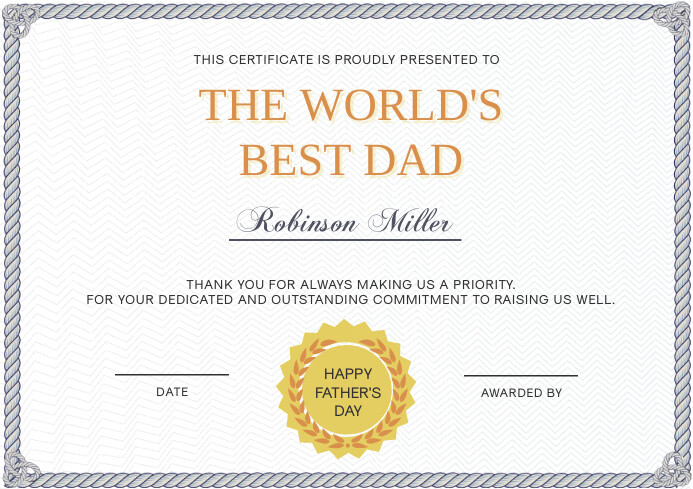 Simple Best Dad Certificate Template A4