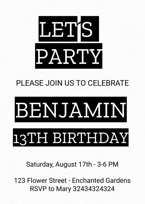 Simple Black and White Birthday Invitation Template | PosterMyWall Simple Black and White Birthday Invitation Template | PosterMyWall