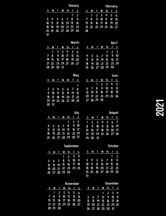 Simple Black calendar Template PosterMyWall