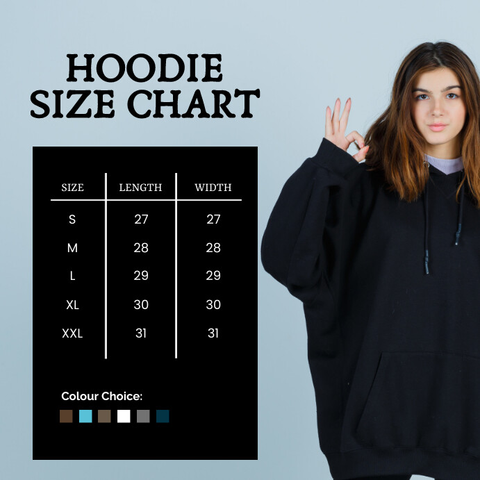 Simple Black Hoodie Size Chart Post Template PosterMyWall