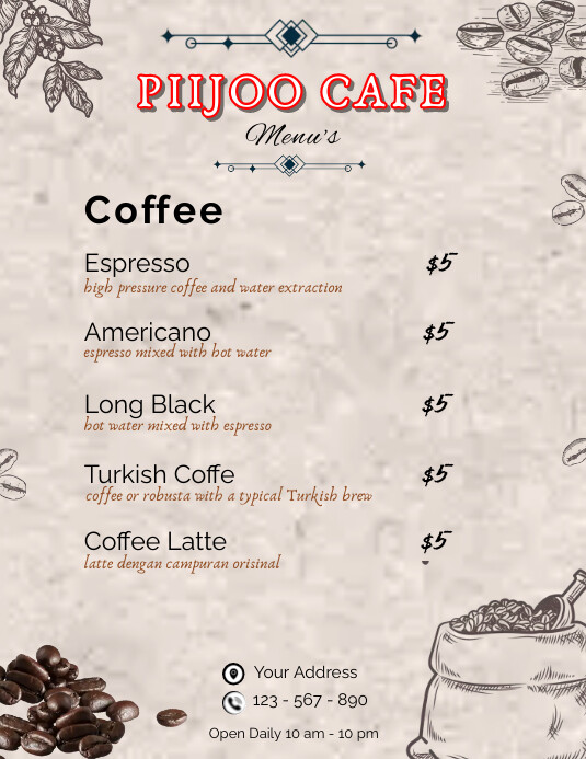 Cafe Menu Sheet