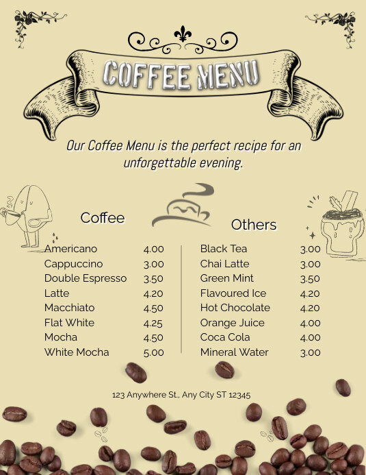 Simple Coffee Menu Templat | PosterMyWall