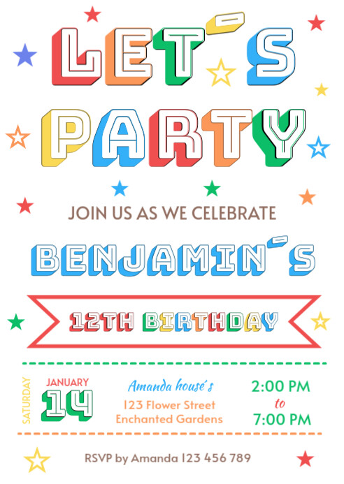 Simple Colorful Birthday Invite, A6 template