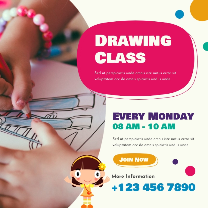 Instragram Post Drawing Simple Colorful Drawing Class Instagram Post Template | PosterMyWall