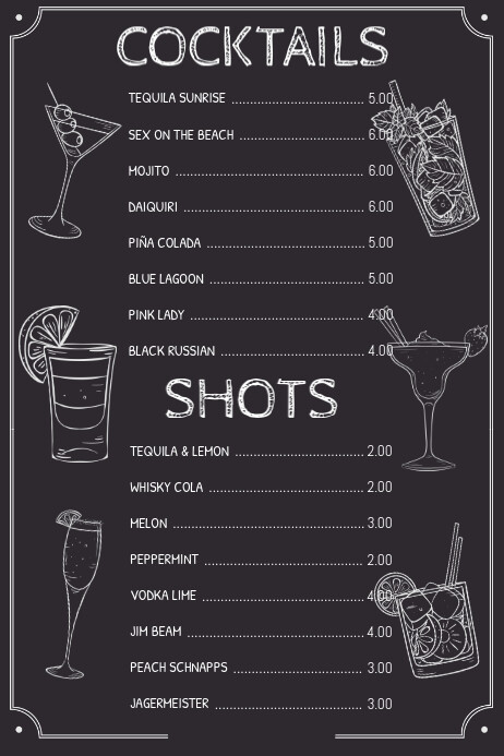 Simple Drinks Cocktail Menu Template Postermywall