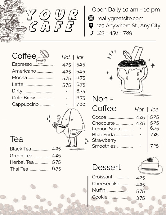 Simple Elegant Cafe Menu Flyer (US Letter) template