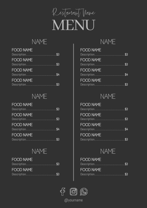Simple Elegant Dark Menu Card Template | PosterMyWall