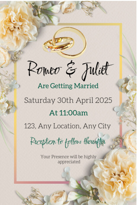 Simple Floral Wedding Invitation Template Poster
