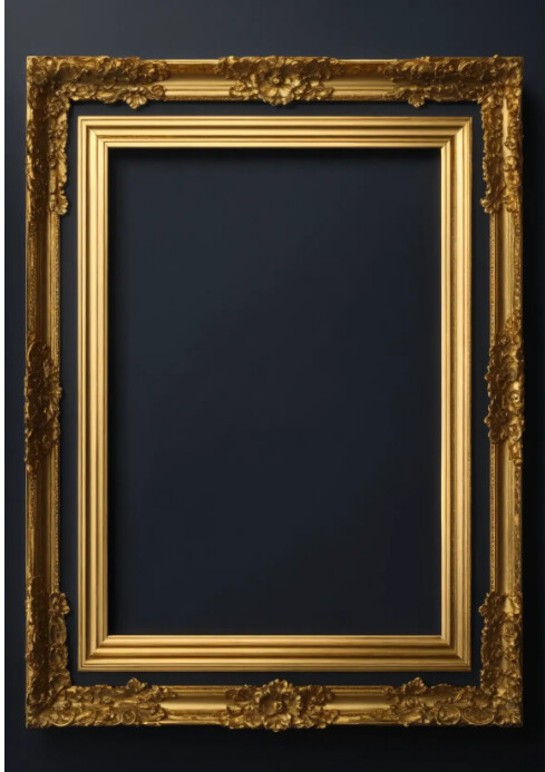 simple gold Frame Mockup, dark background, 4k A3 template