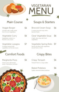Blanco Simple Illustrative Vegetarian Menu Template (Half Page Wide) Mezza pagina Wide