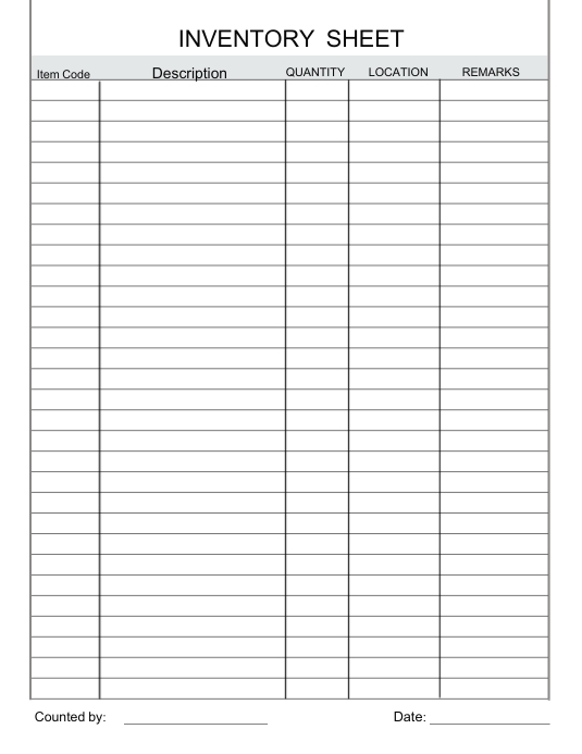 Printable Inventory Sheets Printable Inventory Sheets
