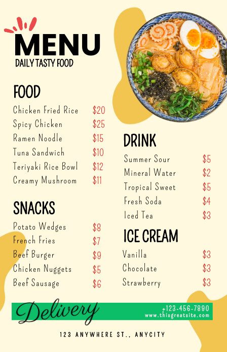 Simple List-based Daily List Menu Tabloid Template | PosterMyWall