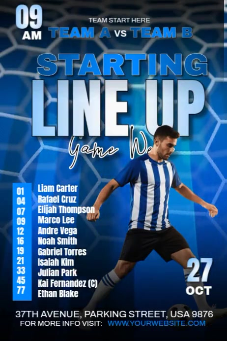 Soccer Match Lineup Posters Template | PosterMyWall