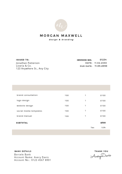 Simple Minimalist Invoice Template | PosterMyWall