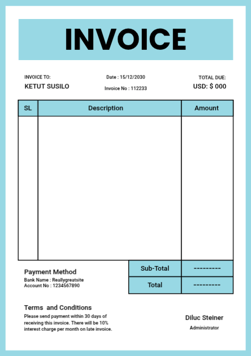 Simple Professional Invoice Design A4 template