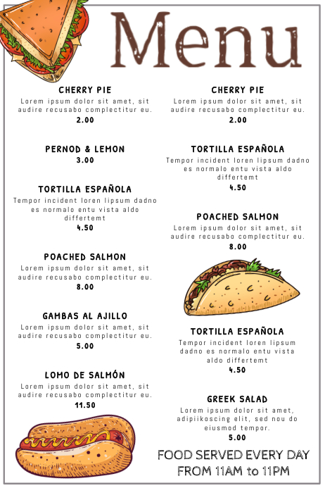Simple Snack Menu Poster Template | PosterMyWall