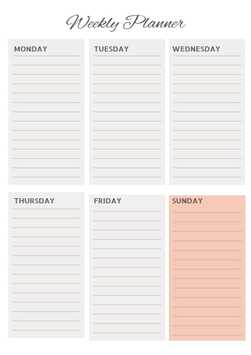Simple Text Schedule Weekly Planner Template | PosterMyWall