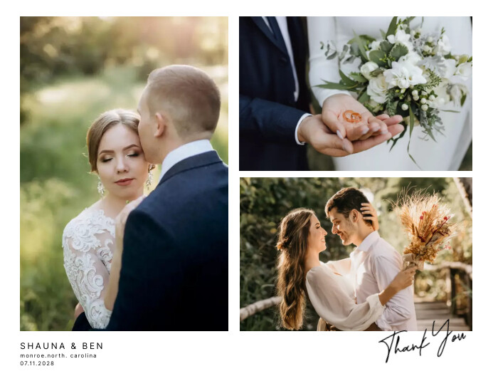 Simple Wedding Photo Collage Thank You Pamflet (VSA Brief) template