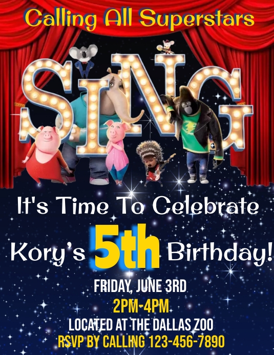 Sing Birthday Invitation Volante (Carta US) template