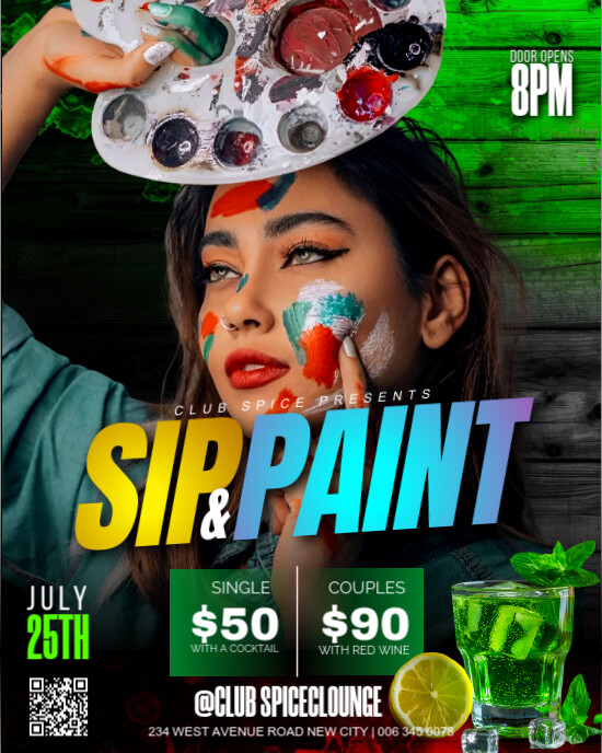 Sip & Paint drink and draw party event invitation promotion social media post flyer template Instagram Portrait