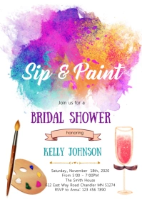 Sip and paint bridal shower invitation A6 template