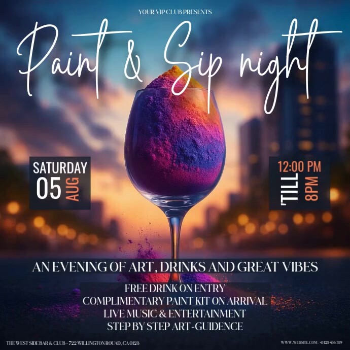 Sip and paint event instagram square design template | PosterMyWall