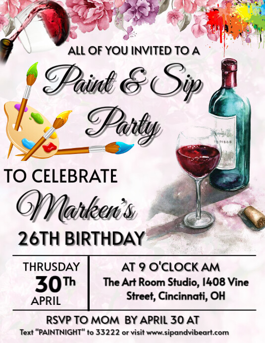 Sip and Paint Party Invitation Flyer (US Letter) template