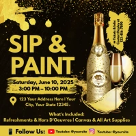 Sip and Paint Party Invite Template Publicação no Instagram