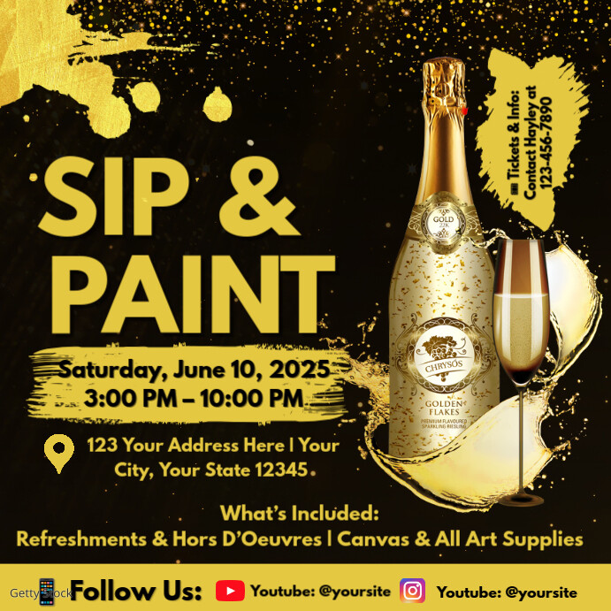 Sip and Paint Party Invite Template Instagram Post