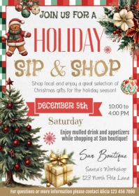 Sip and Shop Holiday Boutique Flyer A6 template