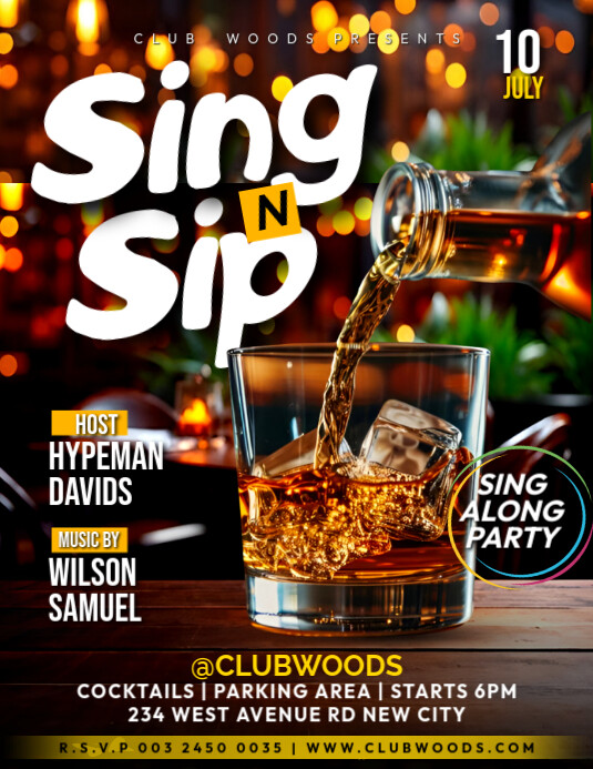 Sip and sing drink bar party event flyer template for Facebook post