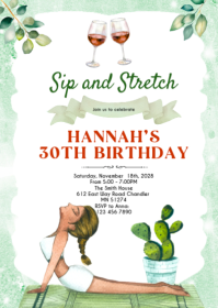 Sip and Stretch Wine and Yoga invitation A6 template