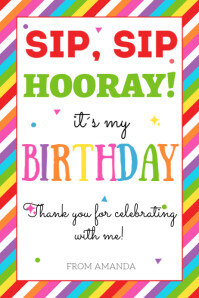 Sip Sip Hooray Birthday Treat Tag,Kids Classroom Gift Label for School Class Party Banner 4' × 6' template
