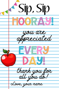 sip sip hooray tag, teacher appreciation gift, appreciation gift tag, teacher thank you tag, staff a Banner 4' × 6' template