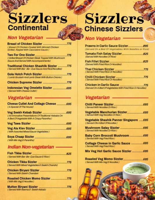 Sizzler Menu Card Template PosterMyWall