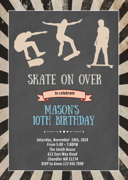 Skateboard Birthday Party Invitation Template Postermywall