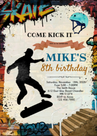 Skateboard Birthday Party Invitation A6 template
