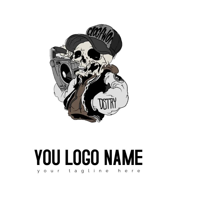 Skeleton holding boombox graphic Logotipo template