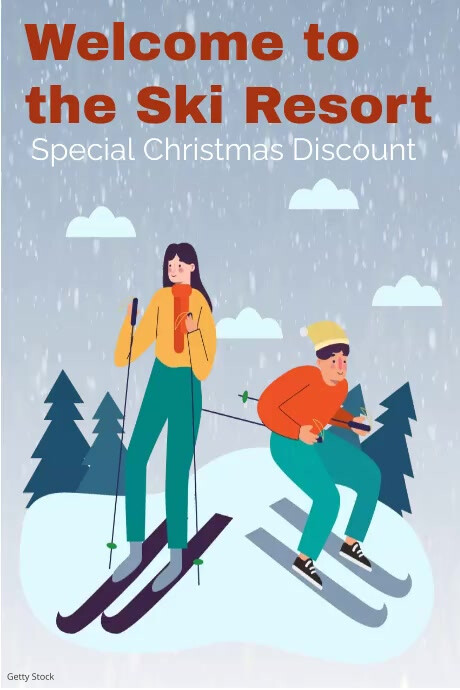 Ski resort, Christmas discount, Plakat template