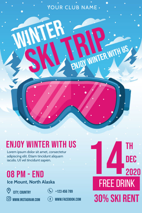Ski trip template, Winter flyer Poster