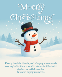 Blu Christmas Greeting with Snowman Instagram Portrait Template