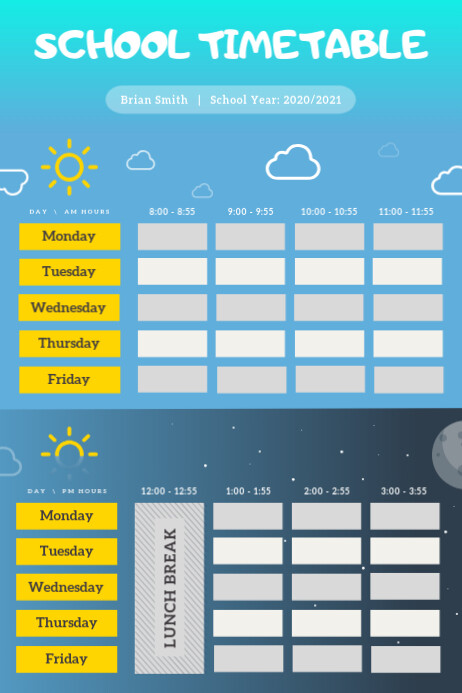 Sky Blue School Timetable Portrait Poster Template | PosterMyWall
