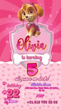 Skye pawpatrol invitación birthday Ecrã digital (9:16) template