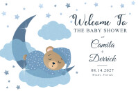Sleepy Bear On Cloud Moon Baby Welcome Sign Banner 4