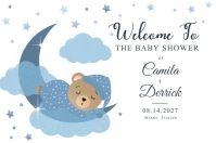 Sleepy Bear On Cloud Moon Baby Welcome Sign Banner 4' × 6' template