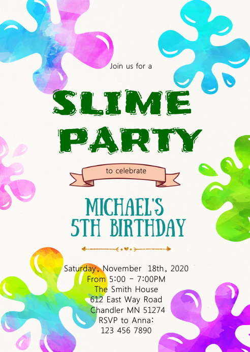 Copy Of Slime Birthday Party Invitation Postermywall