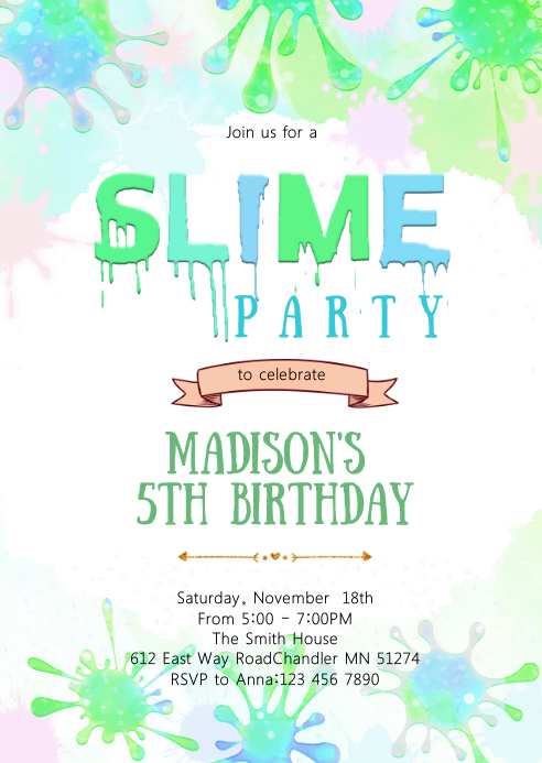 Slime Birthday Party Invitation Template Postermywall