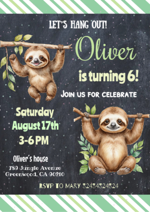 Sloth Party party invitation Template | PosterMyWall